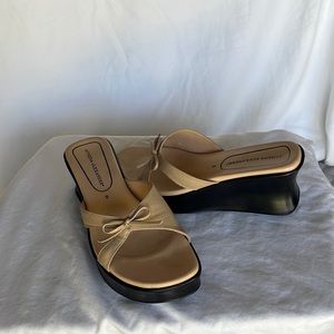 Athena Alexander Wedge Sandals camel nude Size 8 small scuff on one side